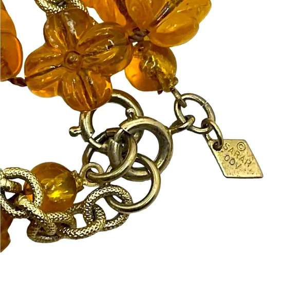 Molded Plastic Amber Bead Beaded Leaf Leaves Multistrand Gold Tone Necklace - Picture 4 of 5